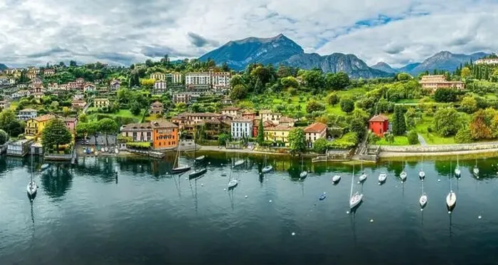 Framed Print : Landscape with Pescallo village, Bellagio town at Como lake region, Italy Framed Print : Landscape with Pescallo village, Bellagio town at Como lake region, Italy