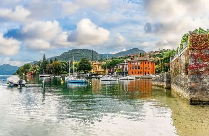 Framed Print : Landscape with Pescallo village, Bellagio town at Como lake region, Italy Framed Print : Landscape with Pescallo village, Bellagio town at Como lake region, Italy