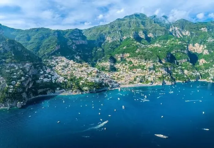 Framed Print : Landscape with Positano town at famous Amalfi Coast, Italy Framed Print : Landscape with Positano town at famous Amalfi Coast, Italy