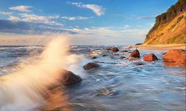 Landscape with sea wave and blue sky, Baltic Sea, Pomerania, Poland