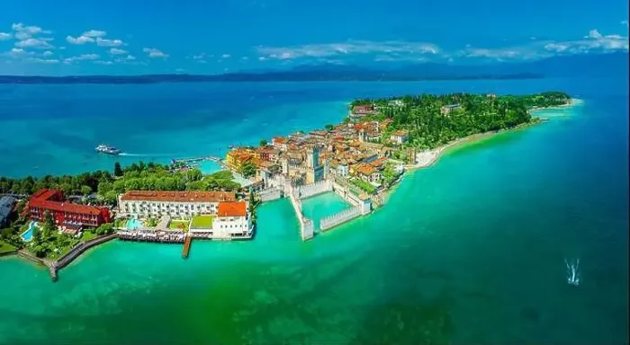Framed Print : Landscape with Sirmione town, Garda Lake, Italy Framed Print : Landscape with Sirmione town, Garda Lake, Italy