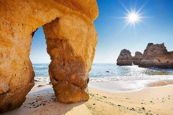 Landscape with the sun, Algarve beach near Lagos, Portugal
