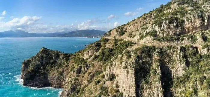Framed Print : A landscape view of the Costa di Maratea with a narrow and winding coastal highway in the cliffside Framed Print : A landscape view of the Costa di Maratea with a narrow and winding coastal highway in the cliffside