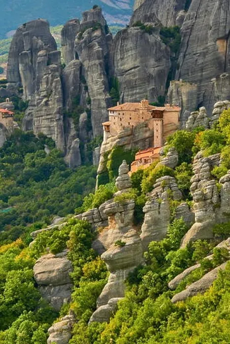 Framed Print : Landscape view at Roussanou Monastery, Meteora, Greece Framed Print : Landscape view at Roussanou Monastery, Meteora, Greece