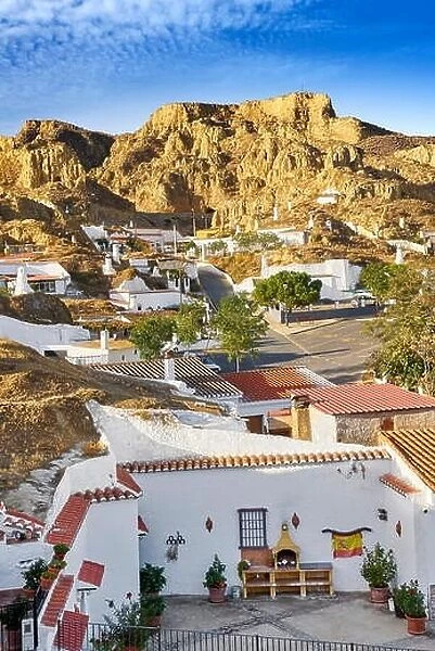 Landscape view of Troglodyte cave dwellings, Guadix, Andalucia, Spain