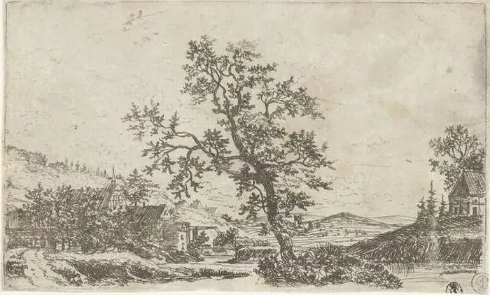 Framed Print : Landscape with a village by a river Framed Print : Landscape with a village by a river