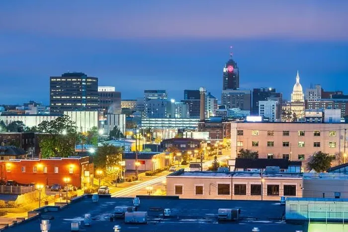 Framed Print : Lansing, Michigan, USA downtown city skyline at twilight Framed Print : Lansing, Michigan, USA downtown city skyline at twilight