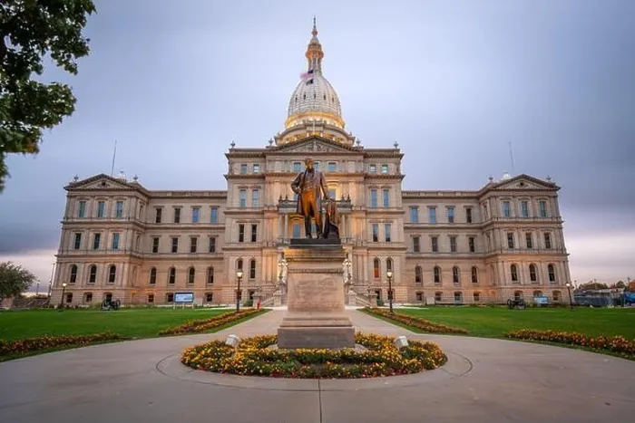 Framed Print : Lansing, Michigan, USA at the Michigan State Capitol during the evening Framed Print : Lansing, Michigan, USA at the Michigan State Capitol during the evening