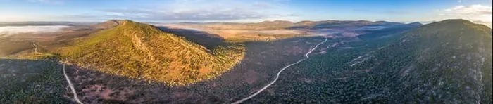 Framed Print : Large aerial panorama of Flinders Ranges mountains in South Australia at sunset Framed Print : Large aerial panorama of Flinders Ranges mountains in South Australia at sunset
