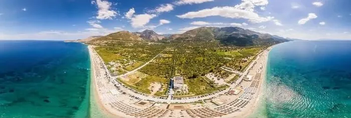 Framed Print : Large panorama of 7 km long beach in village Borsh, Albania in Summer 2022 Framed Print : Large panorama of 7 km long beach in village Borsh, Albania in Summer 2022