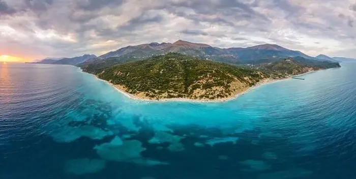 Framed Print : Large panorama aerial view of Bunec Beach area in Summer 2022, Albania Framed Print : Large panorama aerial view of Bunec Beach area in Summer 2022, Albania