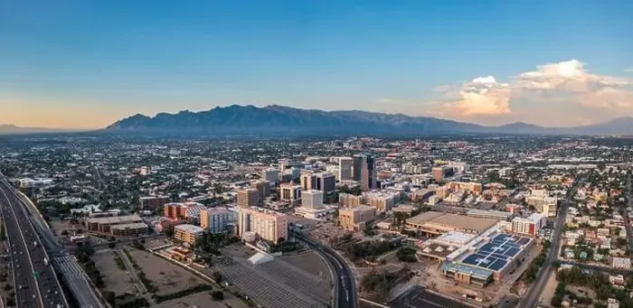 Framed Print : Large panorama of Tucson Arizona with Catalina Mountains in distance