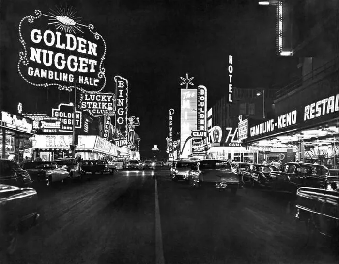 Framed Print : Las Vegas, Nevada: c. 1959 The strip with the Golden Nugget Gambling Hall at the left Framed Print : Las Vegas, Nevada: c. 1959 The strip with the Golden Nugget Gambling Hall at the left