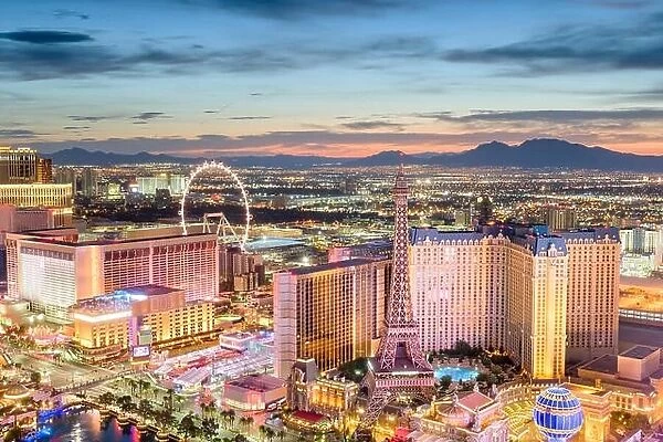Las Vegas, Nevada, USA skyline over the strip at dusk