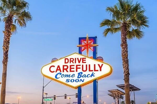 Las Vegas, Nevada, USA at the back of the Welcome to Las Vegas Sign reminding you to drive carefully and come back soon