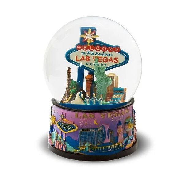 A Las Vegas snow globe on white background with clipping path