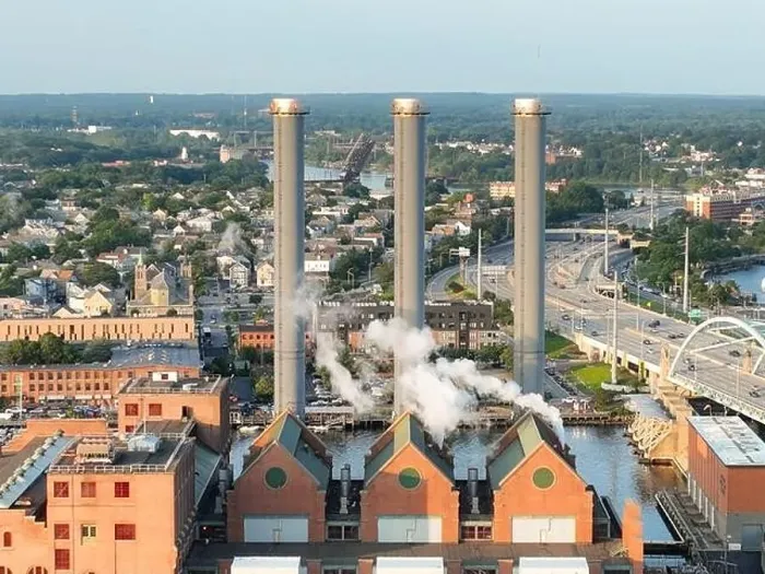 Framed Print : Late afternoon summer aerial image of the power plant located downtown Providence RI, USA Framed Print : Late afternoon summer aerial image of the power plant located downtown Providence RI, USA