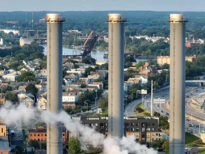 Framed Print : Late afternoon summer aerial image of the power plant located downtown Providence RI, USA Framed Print : Late afternoon summer aerial image of the power plant located downtown Providence RI, USA
