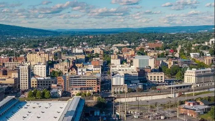 Framed Print : Late summer, early fall aerial, drone, photo of the Scranton Pennsylvania skyline. September 2024 Framed Print : Late summer, early fall aerial, drone, photo of the Scranton Pennsylvania skyline. September 2024