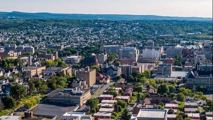 Framed Print : Late summer, early fall aerial, drone, photo of the Scranton Pennsylvania skyline. September 2024 Framed Print : Late summer, early fall aerial, drone, photo of the Scranton Pennsylvania skyline. September 2024