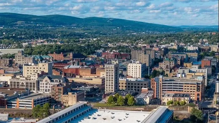 Framed Print : Late summer, early fall aerial, drone, photo of the Scranton Pennsylvania skyline. September 2024 Framed Print : Late summer, early fall aerial, drone, photo of the Scranton Pennsylvania skyline. September 2024