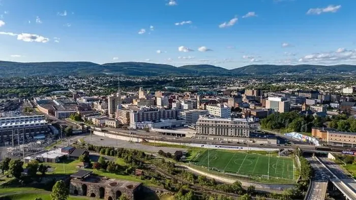Framed Print : Late summer, early fall aerial, drone, photo of the Scranton Pennsylvania skyline. September 2024 Framed Print : Late summer, early fall aerial, drone, photo of the Scranton Pennsylvania skyline. September 2024