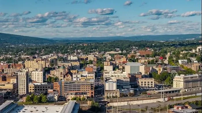 Framed Print : Late summer, early fall aerial, drone, photo of the Scranton Pennsylvania skyline. September 2024 Framed Print : Late summer, early fall aerial, drone, photo of the Scranton Pennsylvania skyline. September 2024