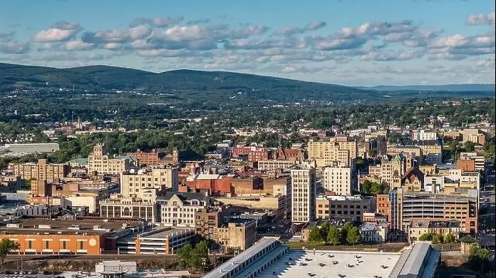 Framed Print : Late summer, early fall aerial, drone, photo of the Scranton Pennsylvania skyline. September 2024 Framed Print : Late summer, early fall aerial, drone, photo of the Scranton Pennsylvania skyline. September 2024