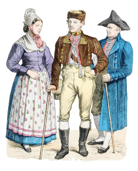 Framed Print : Late19th century XIX 1800s German costumes of Baden Wurttemberg