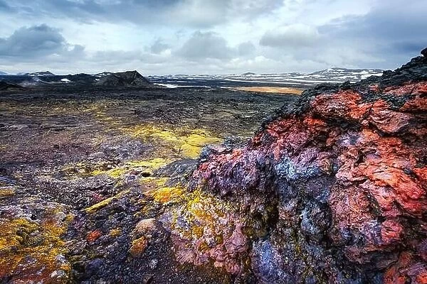 Lavas field in the geothermal valley Leirhnjukur, near Krafla volcano, Iceland, Europe. Landscape photography