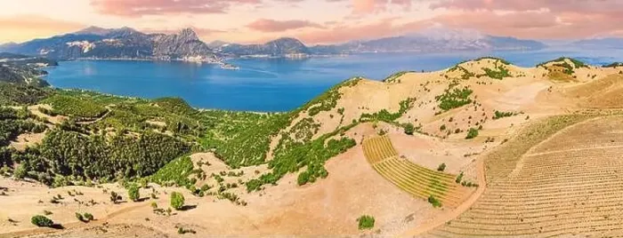 Framed Print : Lavender and agricultural shrub plantations with Lake Egirdir in the background. Aerial view Framed Print : Lavender and agricultural shrub plantations with Lake Egirdir in the background. Aerial view