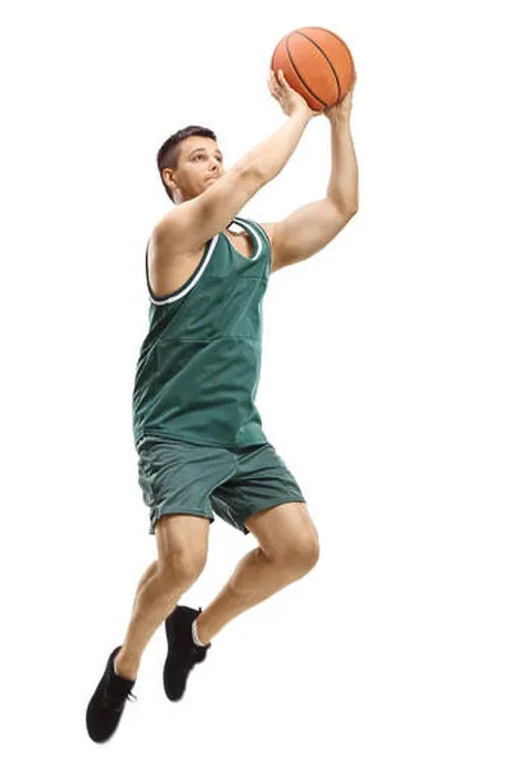 Framed Print : Full length shot of a male basketball player shooting a ball isolated on white background Framed Print : Full length shot of a male basketball player shooting a ball isolated on white background