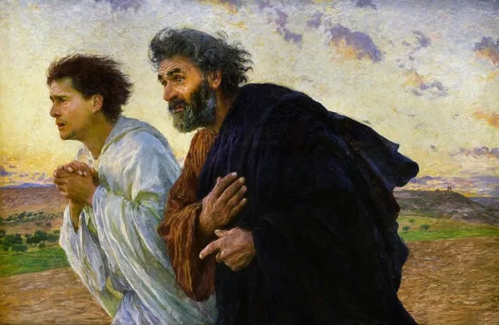 Framed Print : Les disciples Pierre et Jean courant au sépulcre le matin de la Résurrection - The disciples Peter Framed Print : Les disciples Pierre et Jean courant au sépulcre le matin de la Résurrection - The disciples Peter
