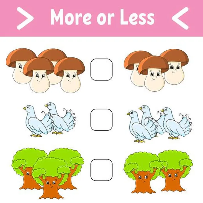Framed Print : More or less. Educational activity worksheet for kids and toddlers Framed Print : More or less. Educational activity worksheet for kids and toddlers