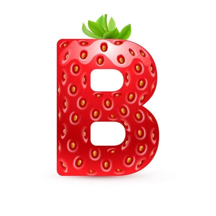 Framed Print : Letter B in strawberry style with green leaves Framed Print : Letter B in strawberry style with green leaves
