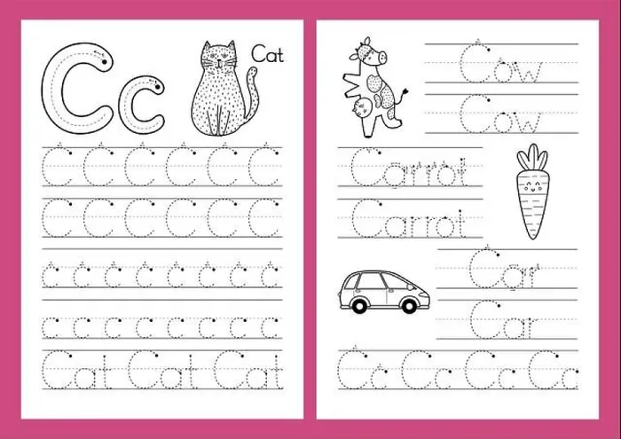 Framed Print : Letter C. Tracing practice worksheet set. Learning alphabet activity page Framed Print : Letter C. Tracing practice worksheet set. Learning alphabet activity page