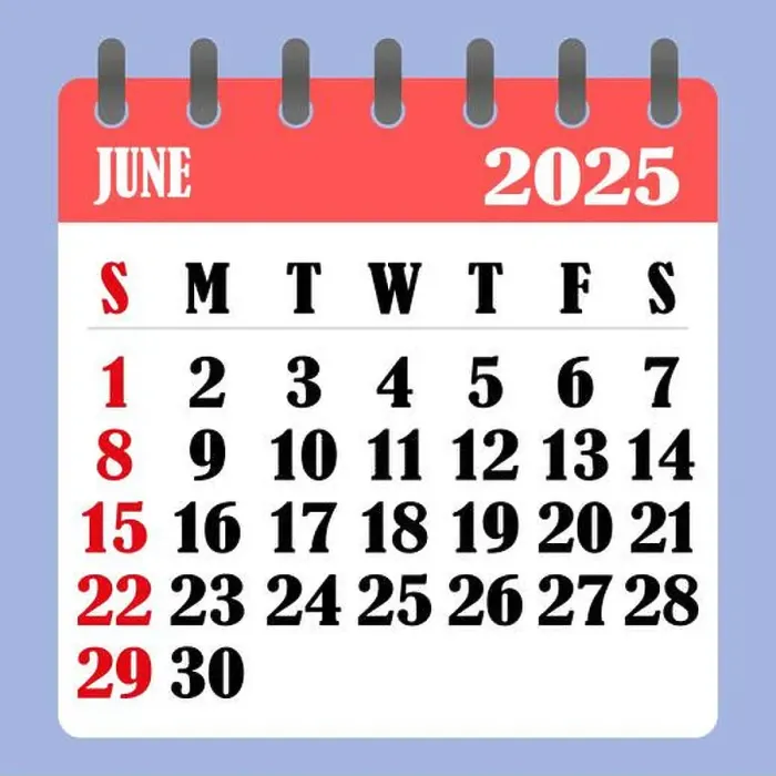 Framed Print : Letter calendar for June 2025. The week begins on Sunday