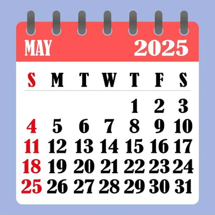 Framed Print : Letter calendar for May 2025. The week begins on Sunday Framed Print : Letter calendar for May 2025. The week begins on Sunday