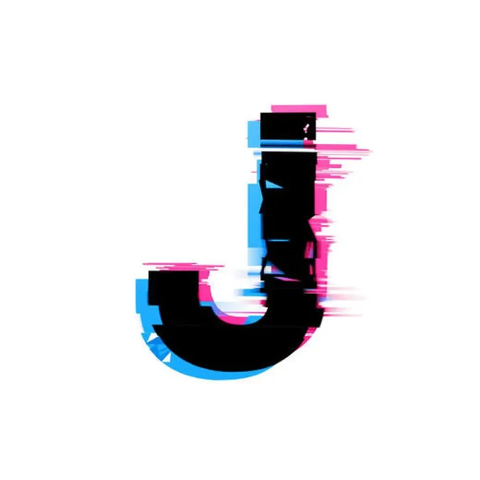 Framed Print : Letter J distorted neon glitch effect text font. 3D Render Framed Print : Letter J distorted neon glitch effect text font. 3D Render