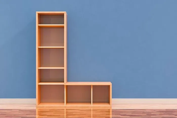 Framed Print : Letter L as bookshelf in interior, 3D rendering Framed Print : Letter L as bookshelf in interior, 3D rendering