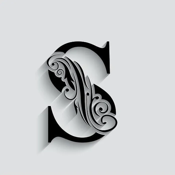 Framed Print : letter S. Black flower alphabet. Beautiful capital letter with shadow Framed Print : letter S. Black flower alphabet. Beautiful capital letter with shadow