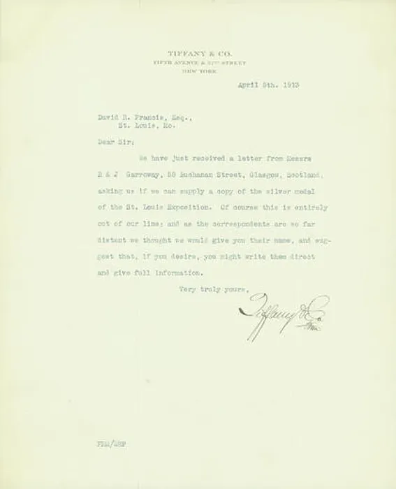 Framed Print : Letter signed Tiffany and Co. Fifth Avenue and 37th Street Framed Print : Letter signed Tiffany and Co. Fifth Avenue and 37th Street