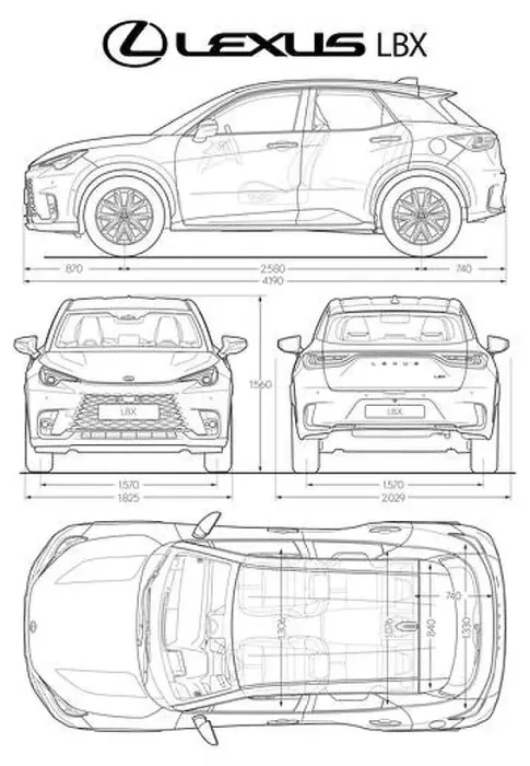 Framed Print : Lexus LBX 2023 car blueprint Framed Print : Lexus LBX 2023 car blueprint