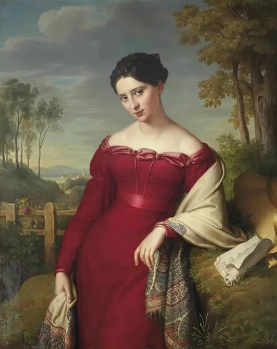 Framed Print : Leybold Eduard Friedrich - Portrait of a Young Lady in a Red Dress with a Paisley Shawl Framed Print : Leybold Eduard Friedrich - Portrait of a Young Lady in a Red Dress with a Paisley Shawl
