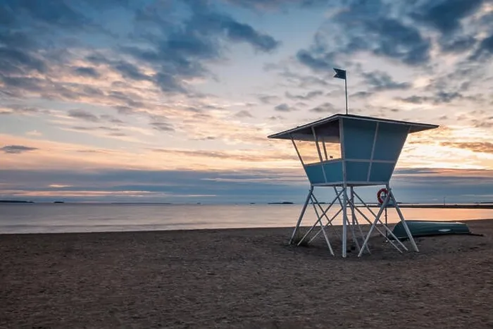Framed Print : Lifeguard Tower on the Beach at Sunset during the Summer in Finland Framed Print : Lifeguard Tower on the Beach at Sunset during the Summer in Finland