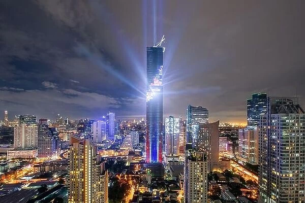 Light and sound show on Mahanakhon building, Mahanakhon building is tallest building in Bangkok, Thailand