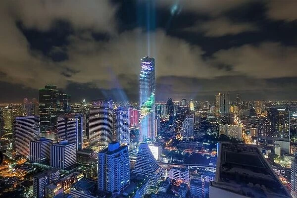 Light and sound show on Mahanakhon building, Mahanakhon building is tallest building in Bangkok, Thailand