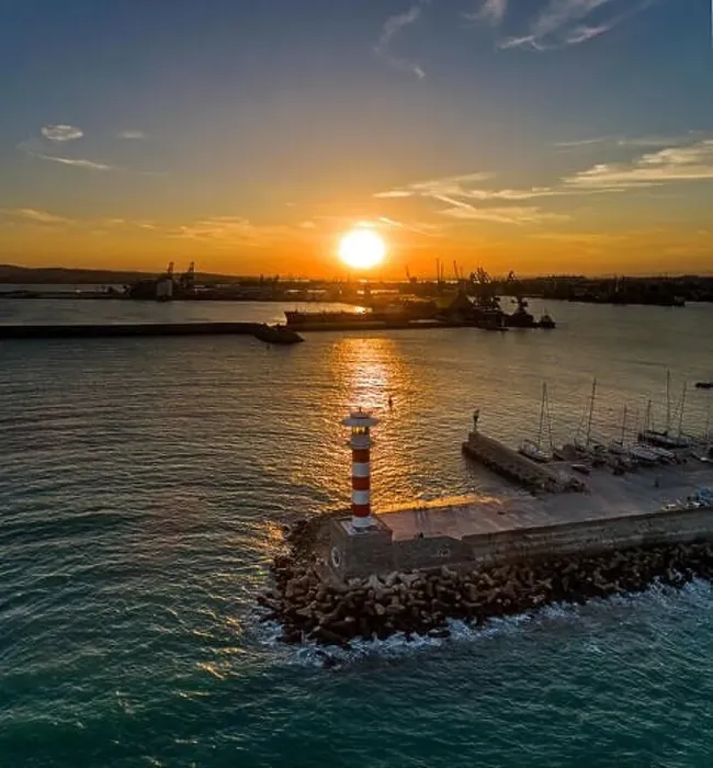 Framed Print : Lighthouse at sunset in port Burgas, Black Sea Framed Print : Lighthouse at sunset in port Burgas, Black Sea