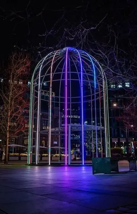 Framed Print : Lights lighting up the IFO, Kings Cross, London. An art piece found outside Kings Cross train station Framed Print : Lights lighting up the IFO, Kings Cross, London. An art piece found outside Kings Cross train station