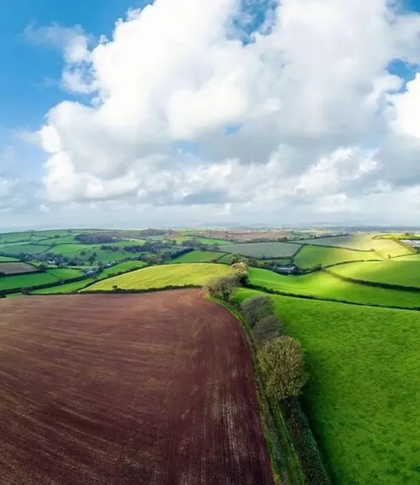 Framed Print : Lights and Shadows over Fields and Farms from a drone, Devon, England, Europe Framed Print : Lights and Shadows over Fields and Farms from a drone, Devon, England, Europe